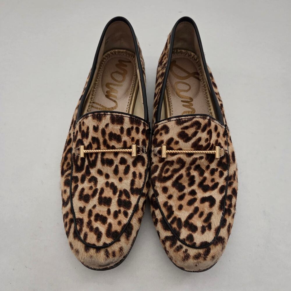 Sam Edelman Lior Leather Calf Hair Leopard Print Bridle Loafers Sz 8.5 Academia - Picture 2 of 11